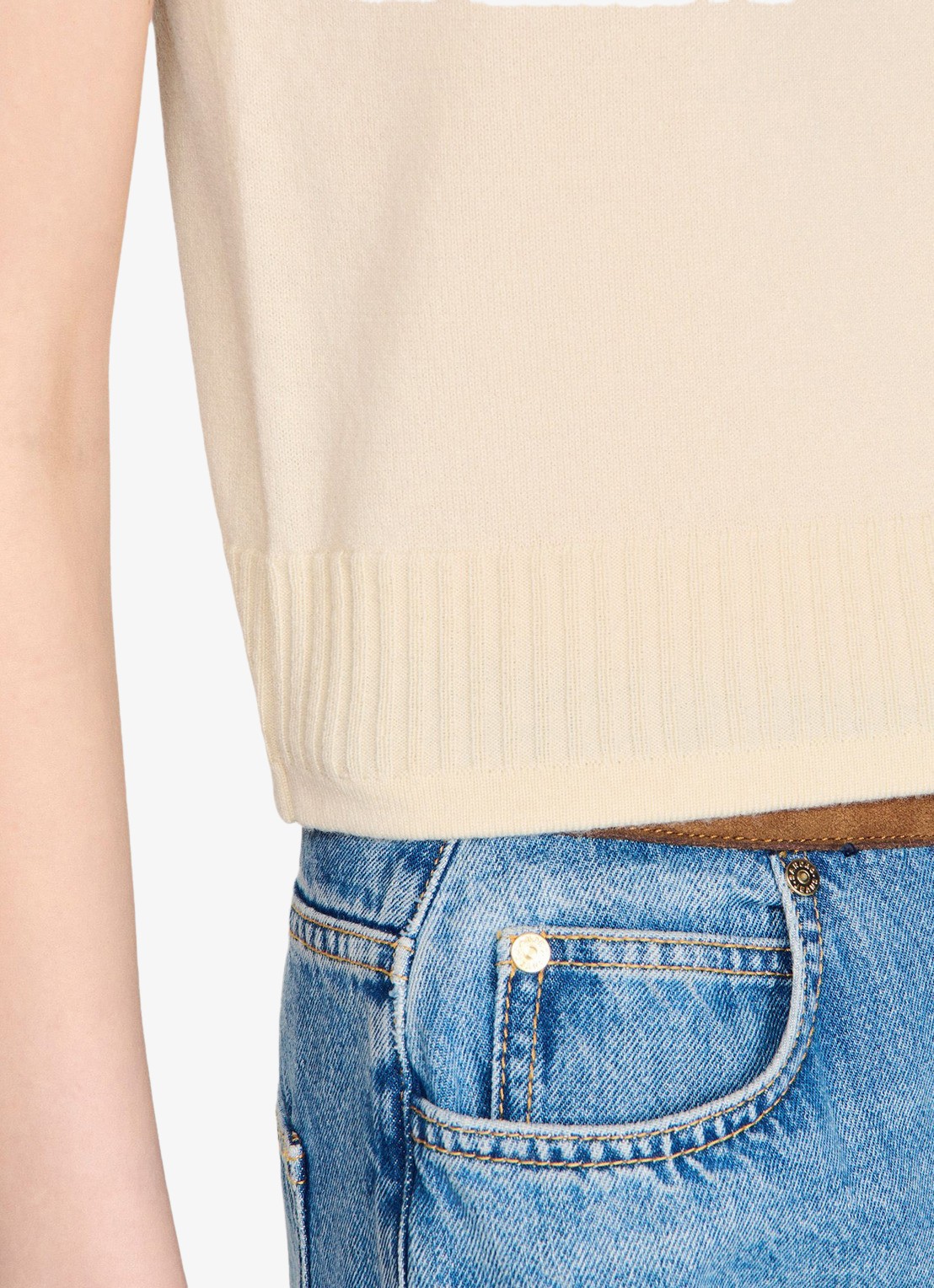 Sandro Fijngebreide tanktop in kasjmier wolblend - detail 2 creme
