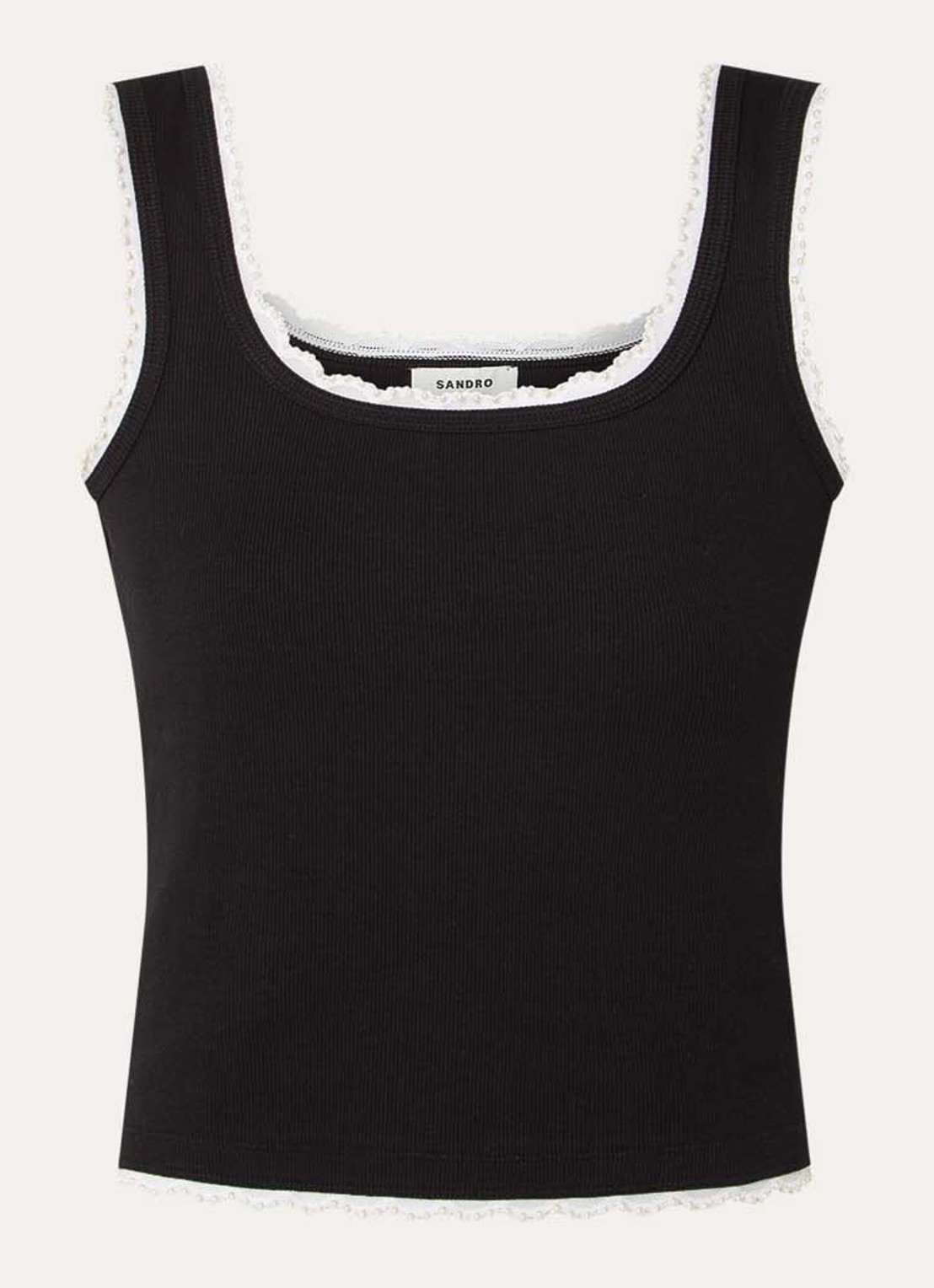 Sandro Fijngebreide tanktop met details van kant - voorkant 3 zwart