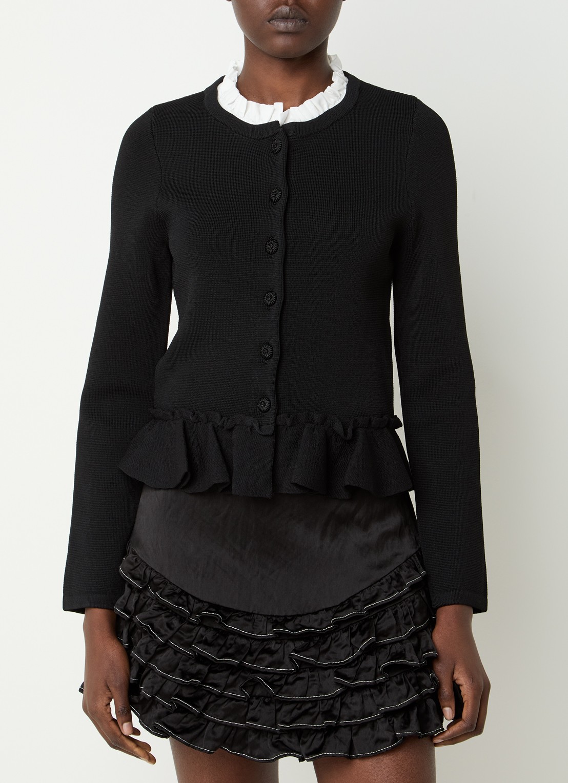 Sandro Fijngebreide top met peplum en afneembare kraag - detail 4 zwart