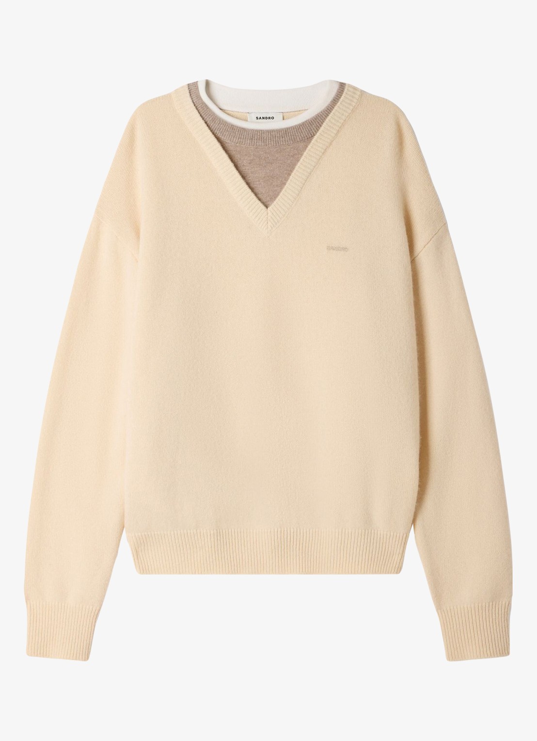 Sandro Fijngebreide trui in wolblend - voorkant 2 beige