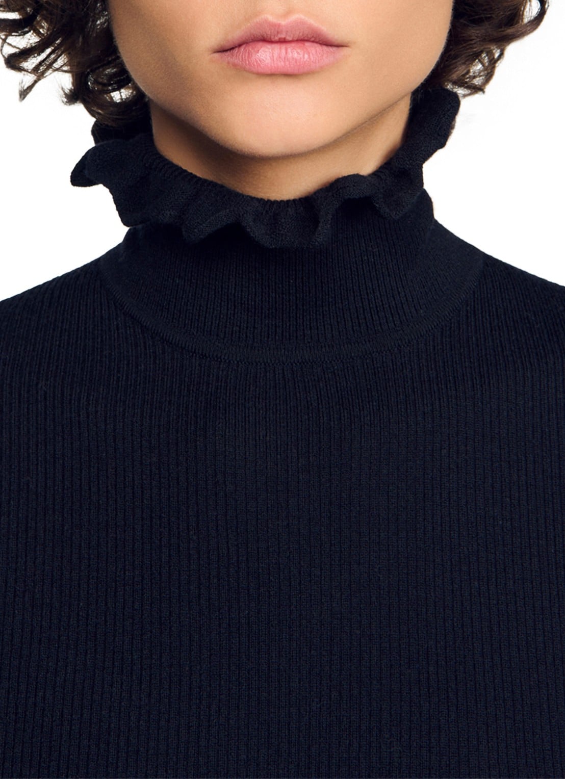 Sandro Fijngebreide trui met col in wolblend - detail 4 black / zwart