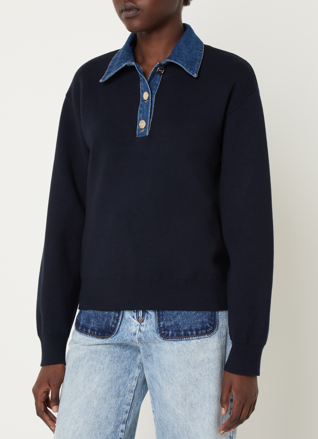 Sandro Fijngebreide trui met polokraag - detail 3 donkerblauw