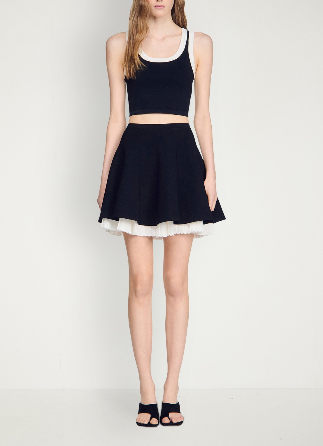 Sandro Gebreide mini rok met plooien - detail 5 zwart