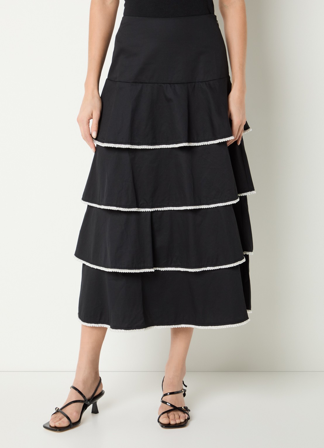 Sandro Gelaagde midi rok met imitatieparels en strass - detail 4 zwart