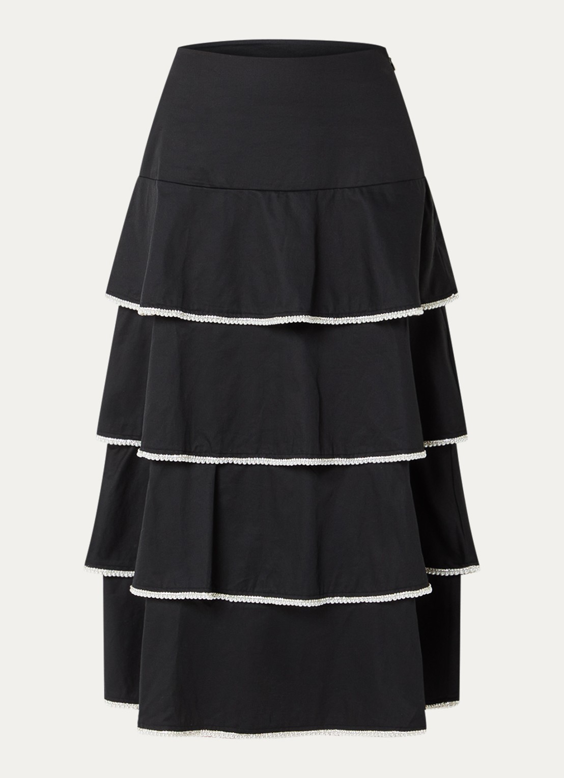 Sandro Gelaagde midi rok met imitatieparels en strass - voorkant 2 zwart