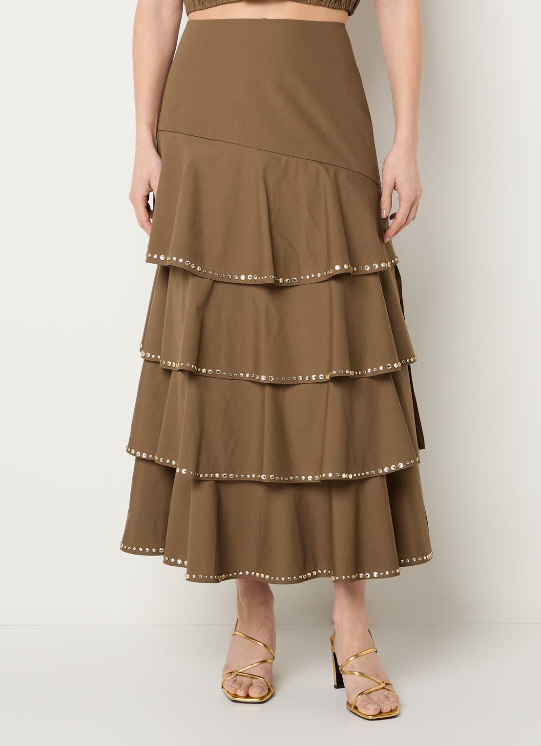 Sandro Gelaagde midi rok met strass - detail 4 bruin