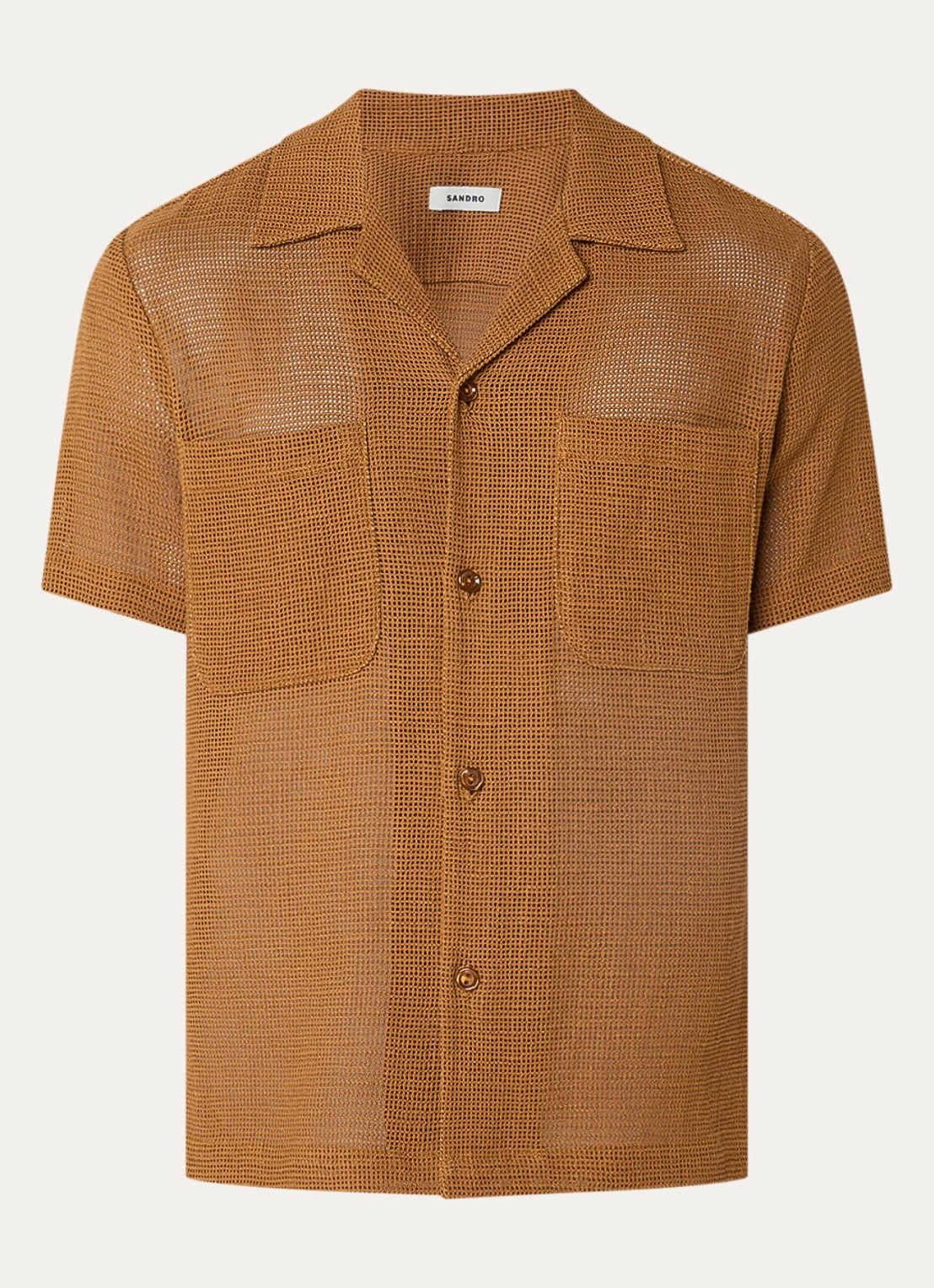 Sandro Geweven T-shirt met structuur - voorkant camel