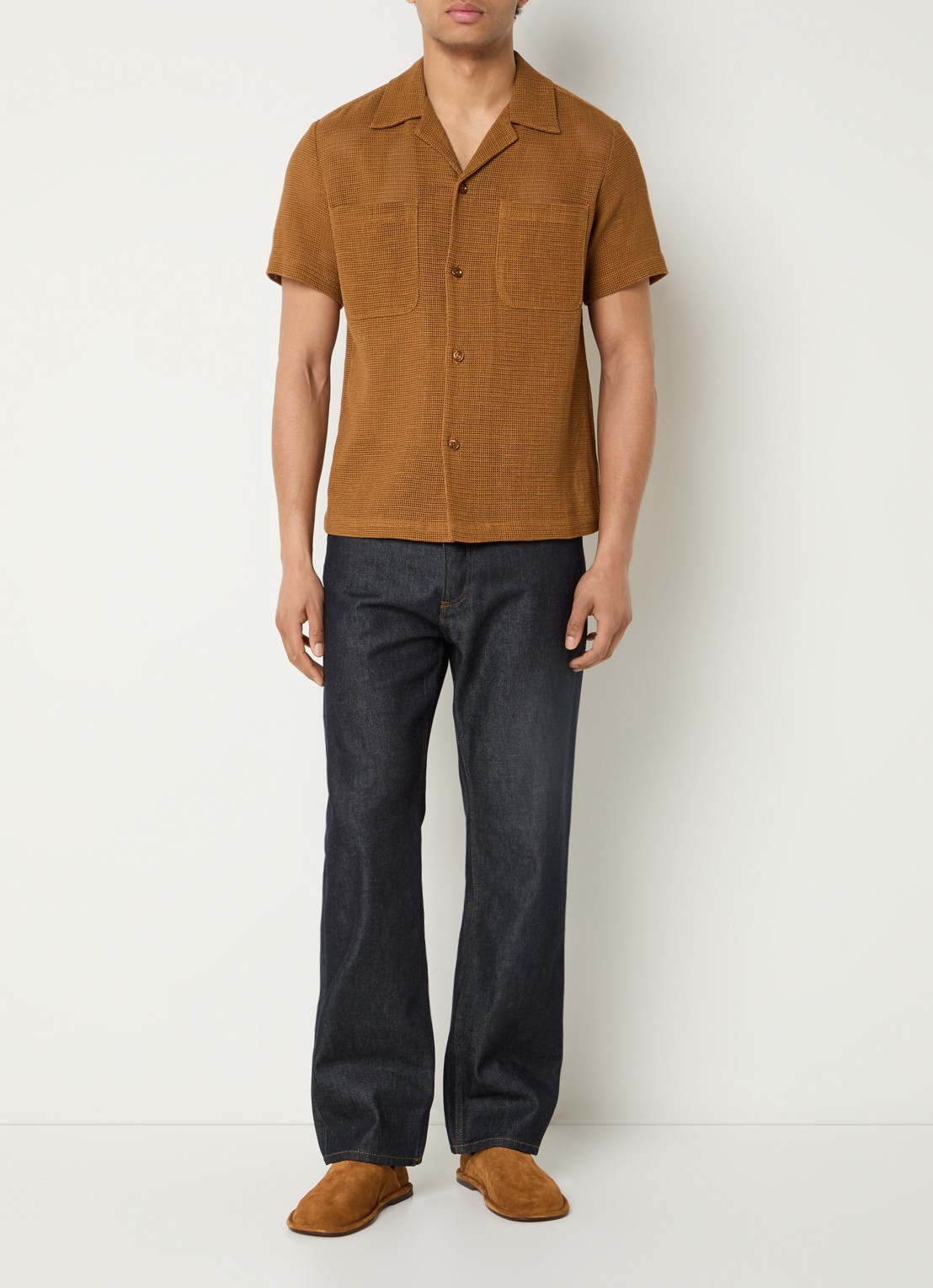 Sandro Geweven T-shirt met structuur - voorkant 2 camel