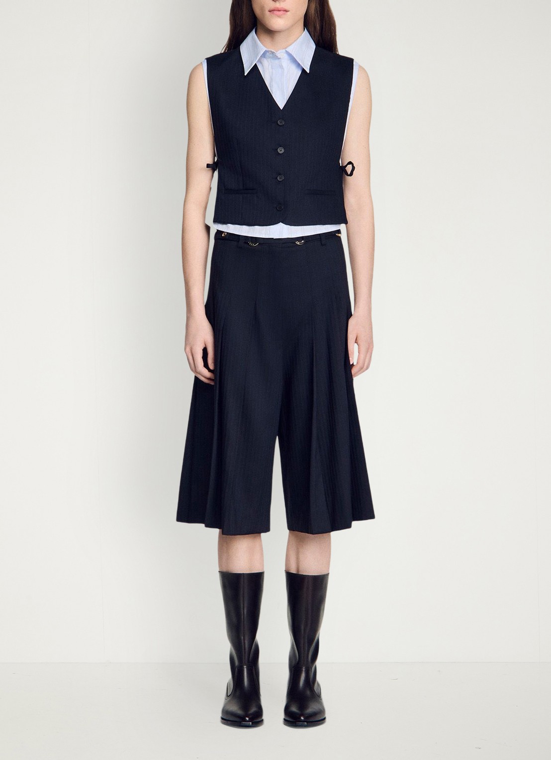 Sandro Gilet in wolblend met krijtstreep - detail 5 blauw