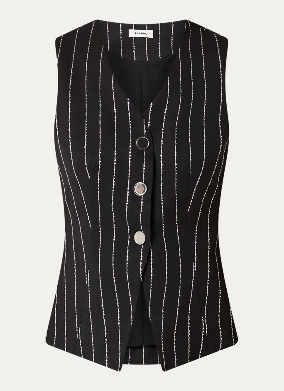 Sandro Gilet met streepprint en strass - voorkant zwart