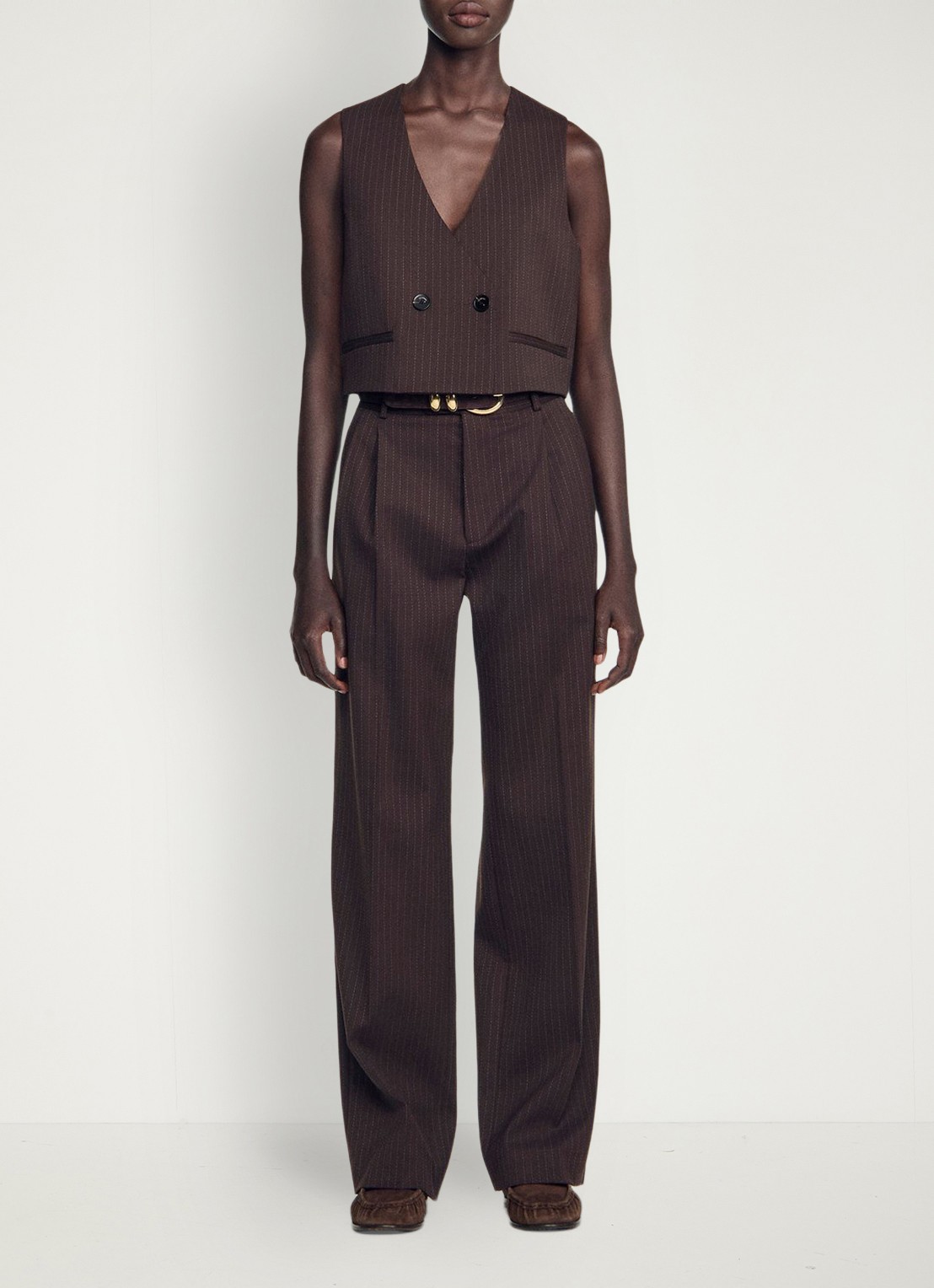 Sandro Gilet met streepprint - voorkant 2 aubergine