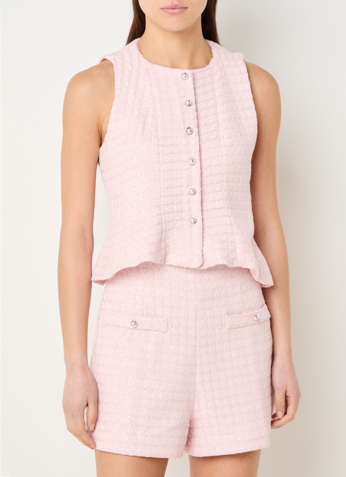 Sandro Gilet met tweed-look en pailletten - detail 4 zalmroze