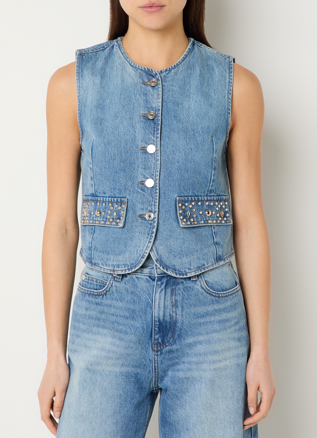 Sandro Gilet van denim met studs - detail 4 indigo