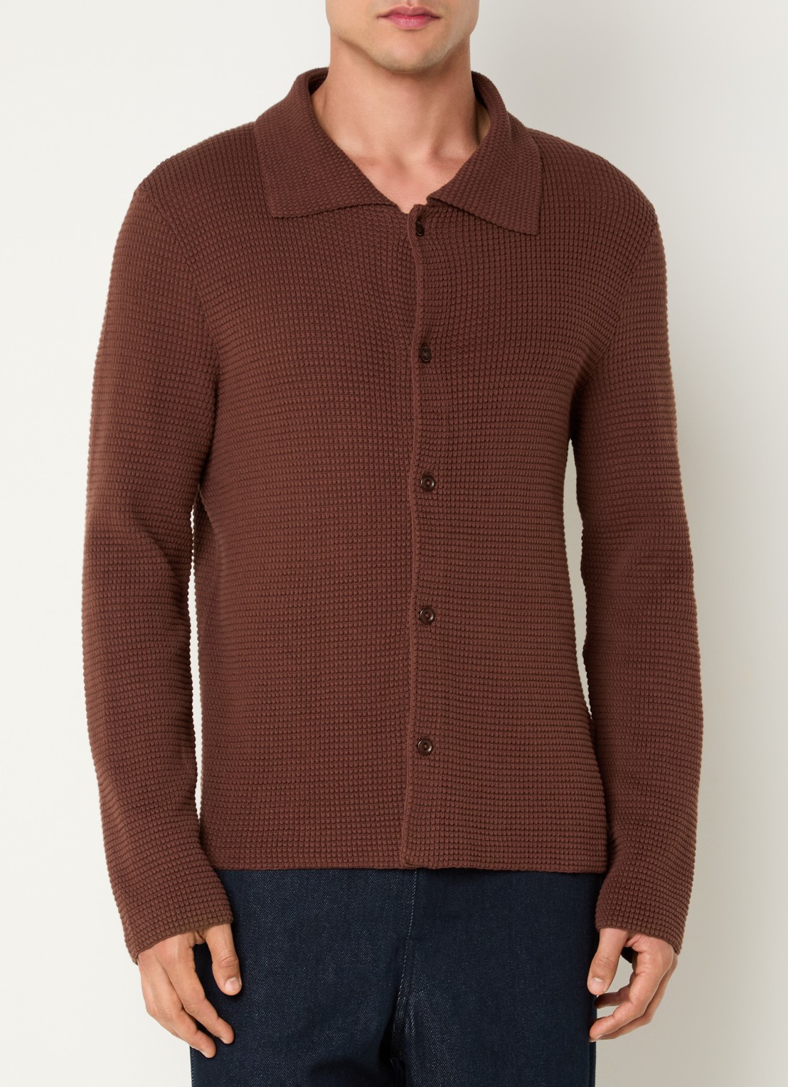 Sandro Grofgebreid overshirt met structuur - detail donkerbruin