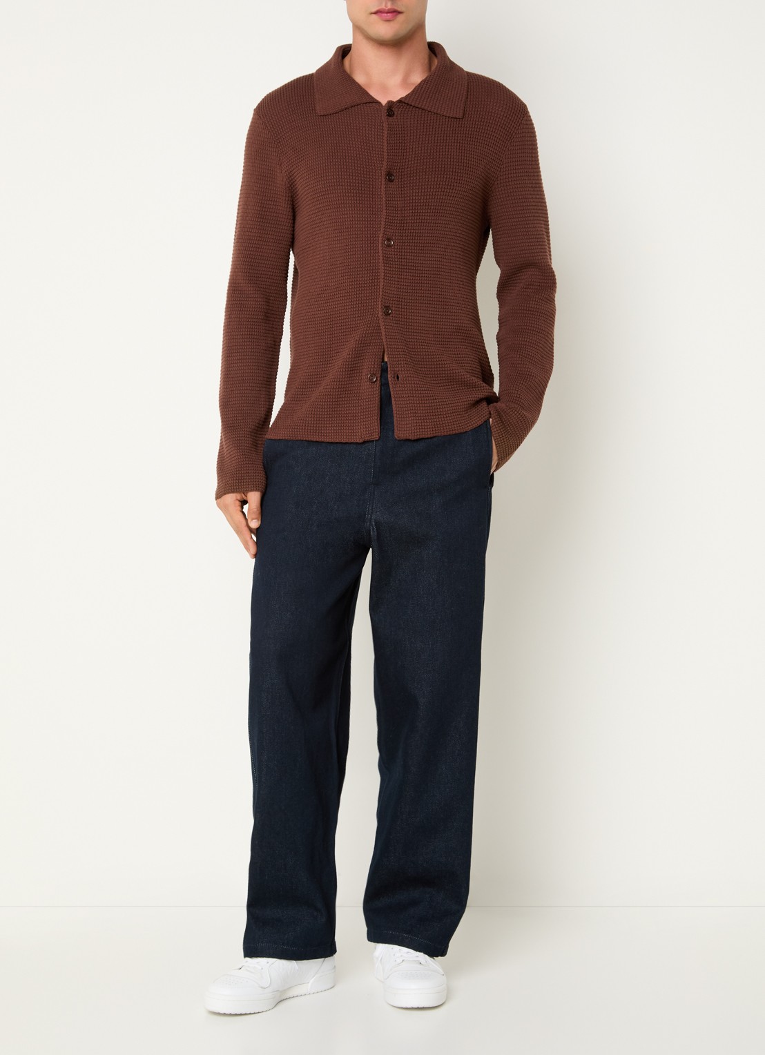 Sandro Grofgebreid overshirt met structuur - voorkant 4 donkerbruin