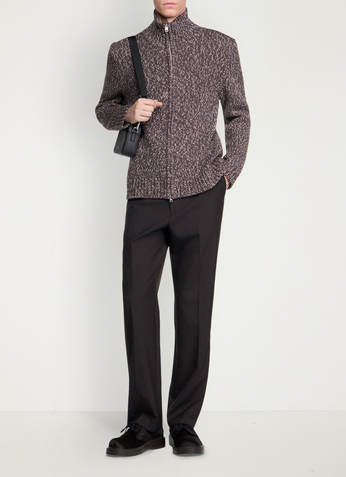 Sandro Grofgebreid vest in wolblend met opstaande kraag - detail 4 bruin