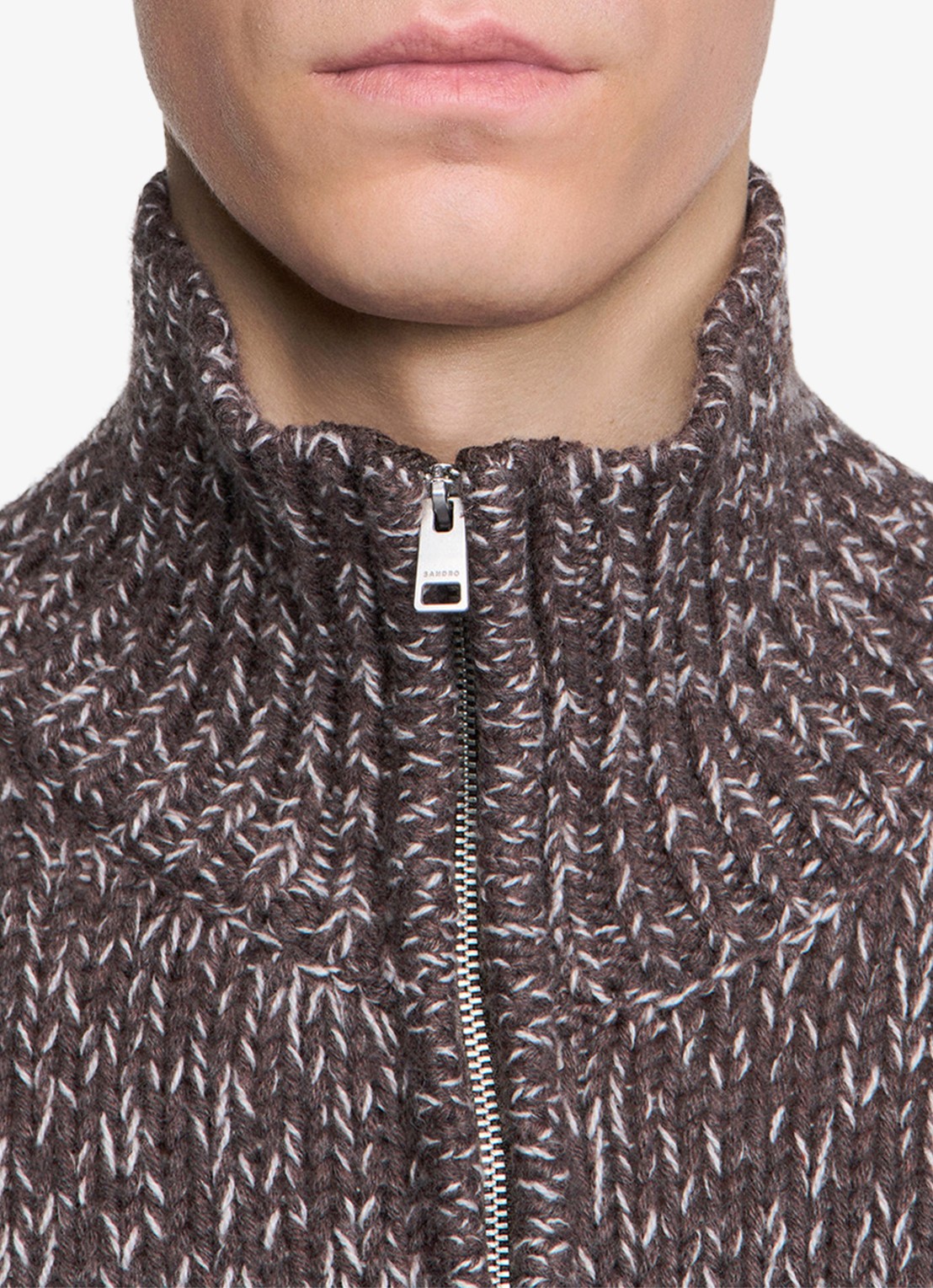 Sandro Grofgebreid vest in wolblend met opstaande kraag - detail 5 bruin