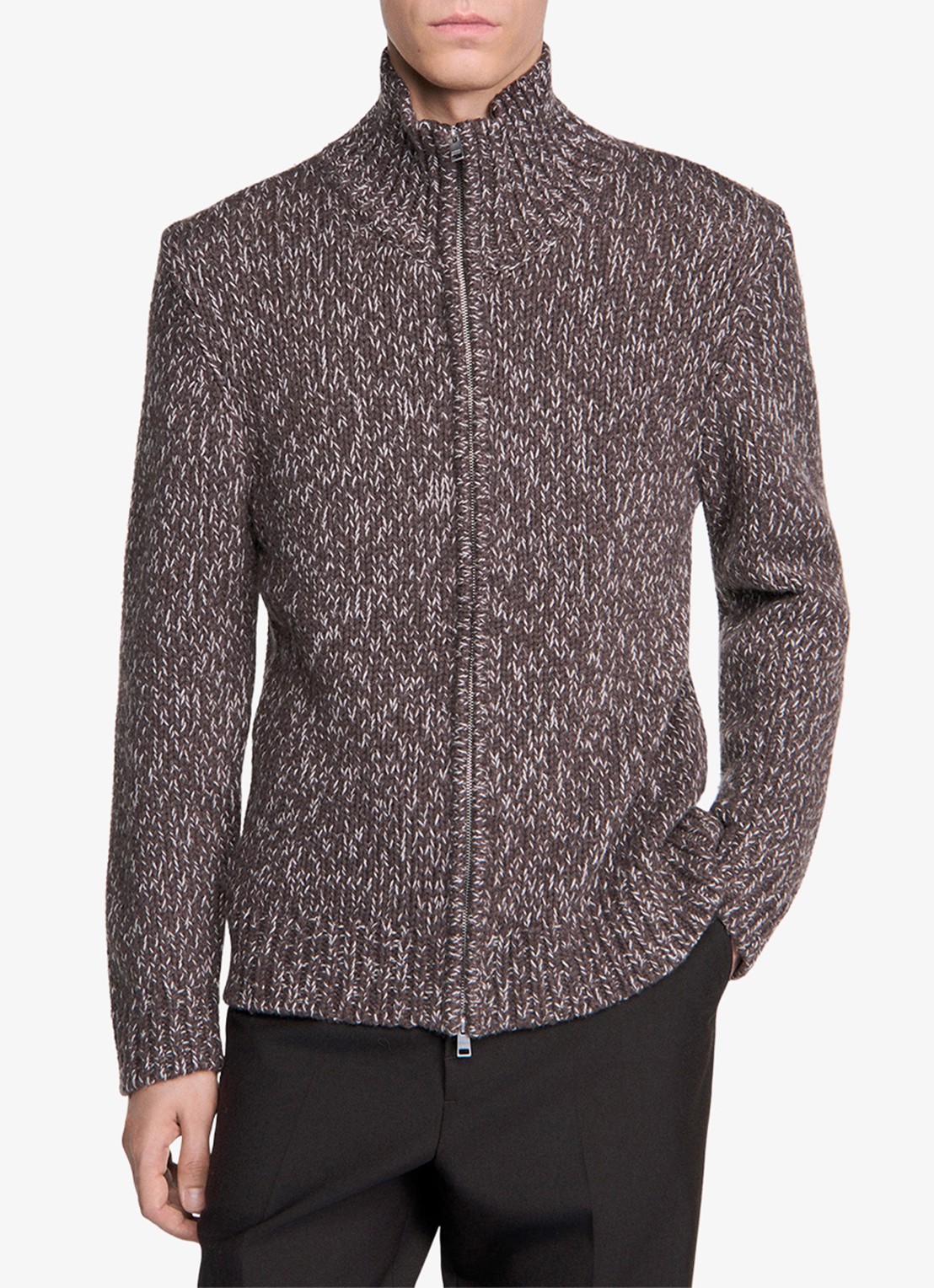 Sandro Grofgebreid vest in wolblend met opstaande kraag - detail 6 bruin