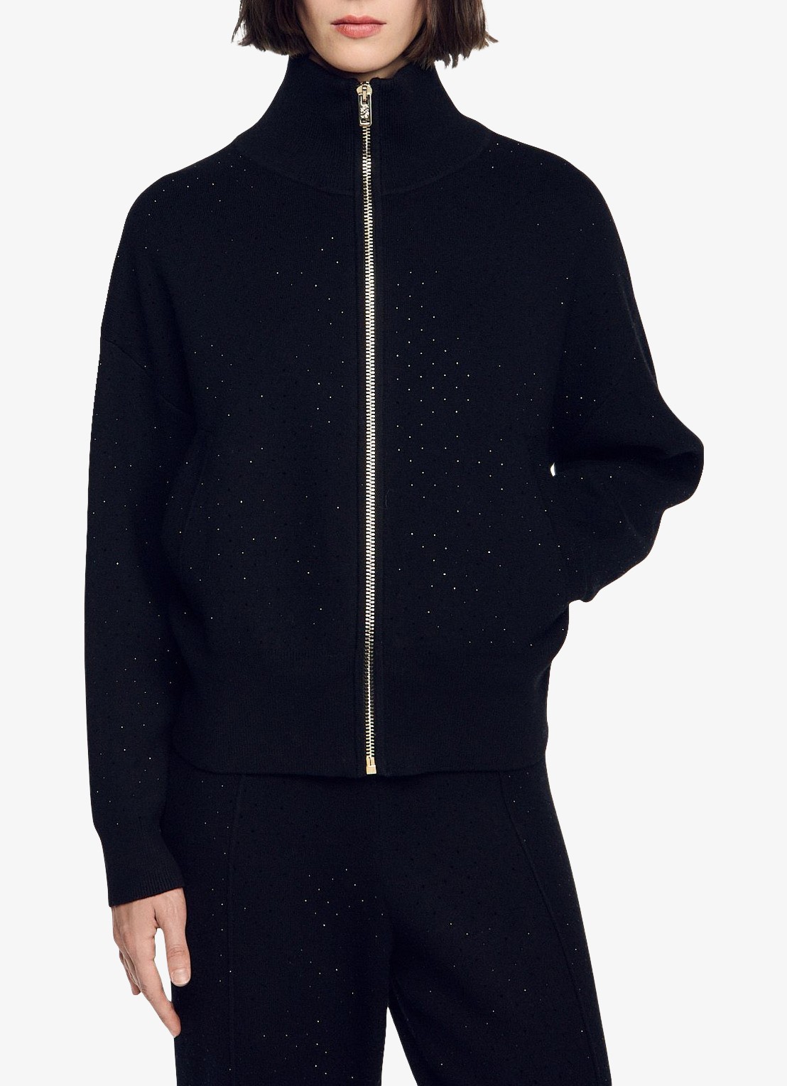 Sandro Grofgebreid vest met strass - detail black / zwart