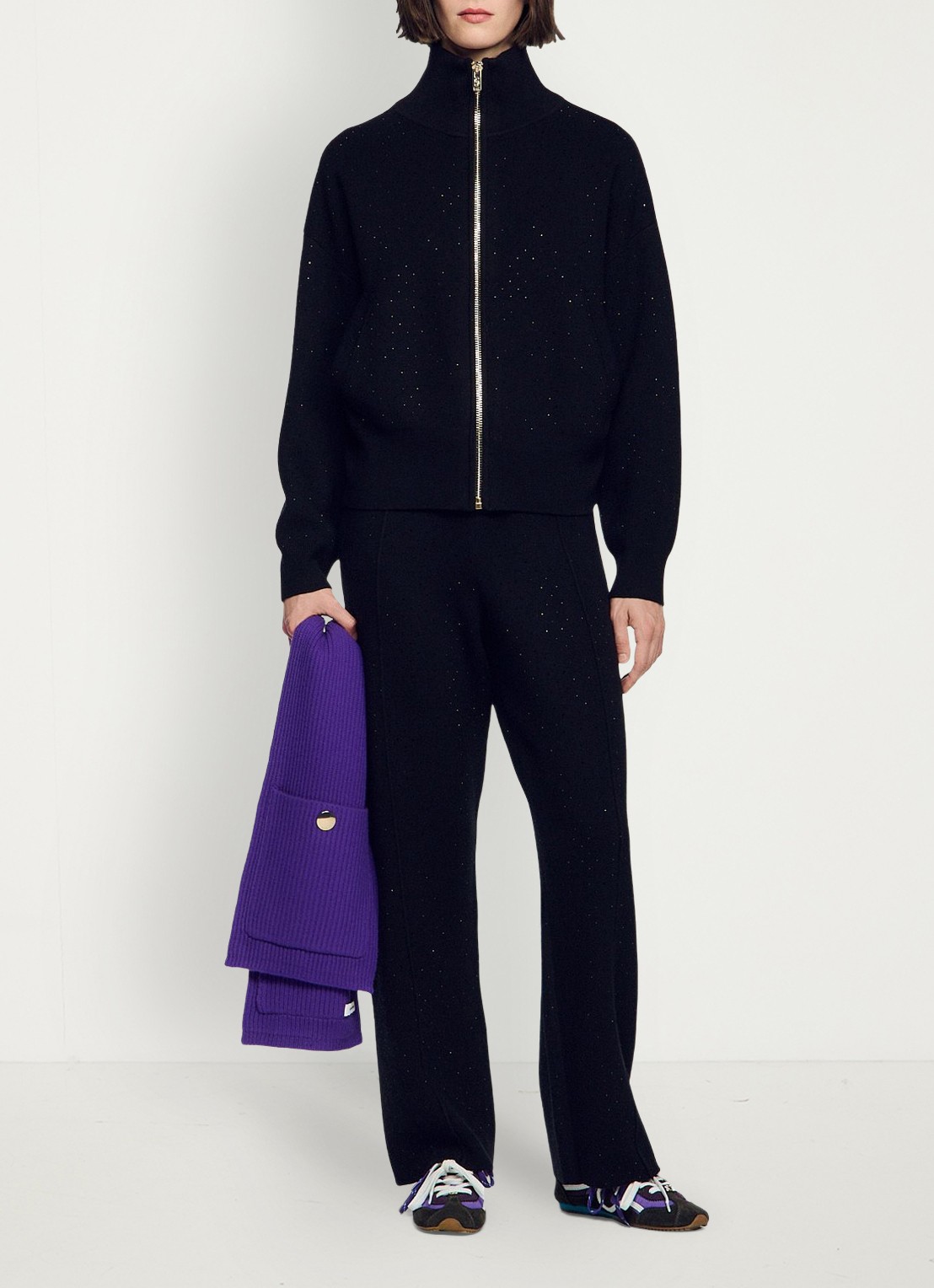 Sandro Grofgebreid vest met strass - detail 2 black / zwart