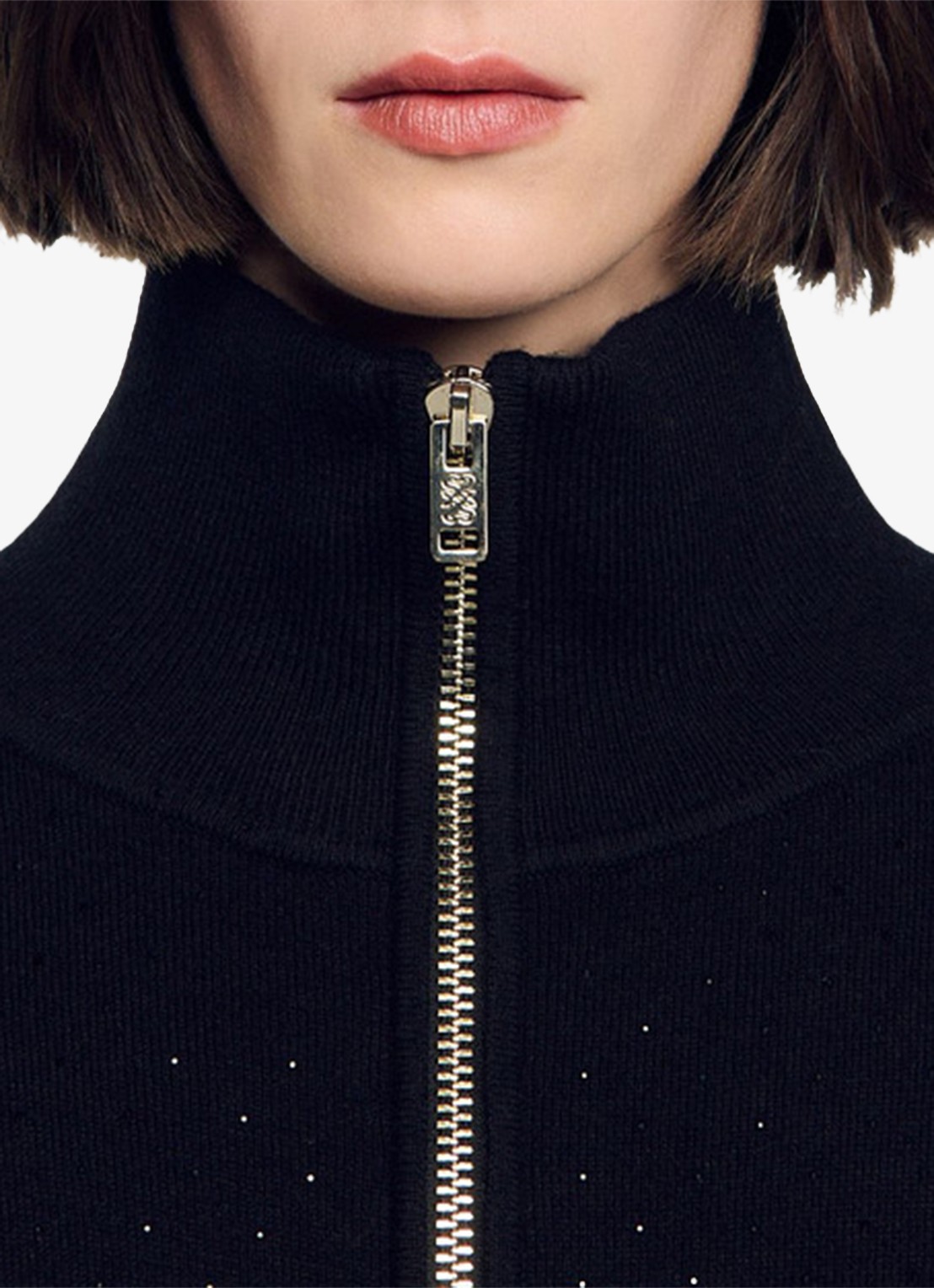 Sandro Grofgebreid vest met strass - detail 3 black / zwart