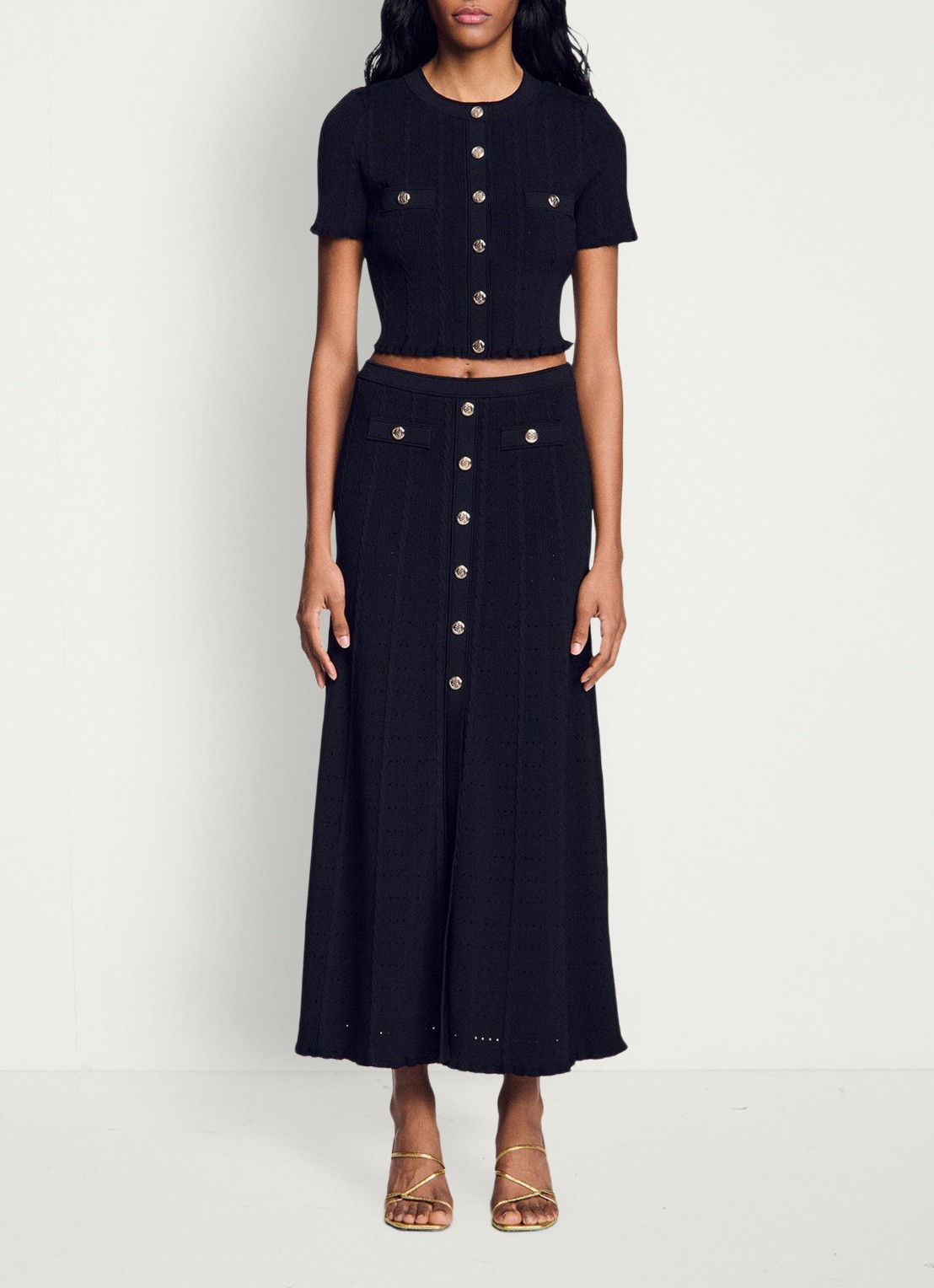 Sandro Grofgebreide blouse met borstzak - detail 3 zwart