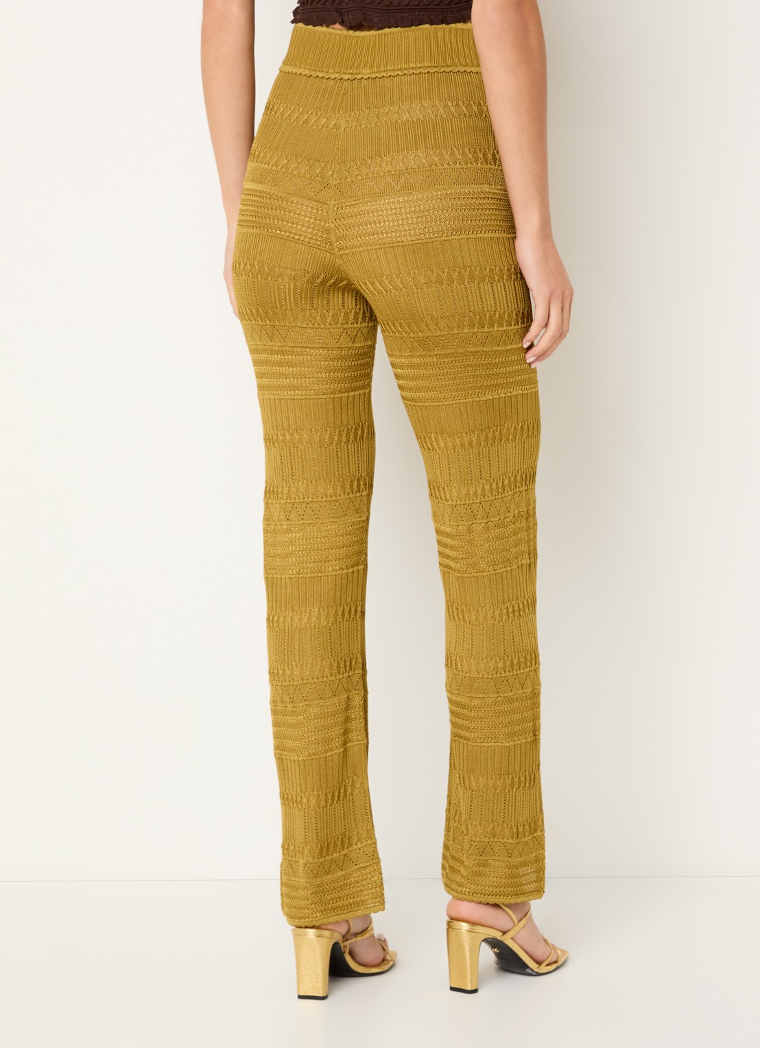 Sandro Grofgebreide high waist straight fit broek - achterkant 3 mosgroen