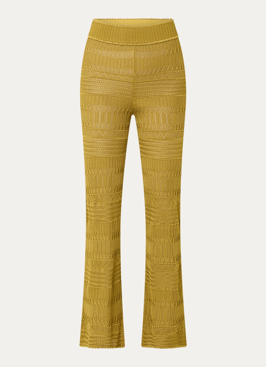 Sandro Grofgebreide high waist straight fit broek - voorkant mosgroen