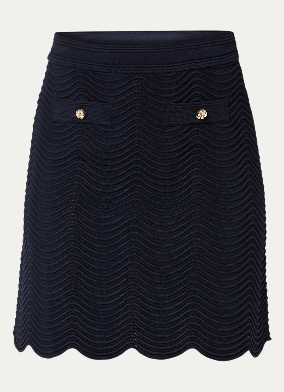 Sandro Grofgebreide mini rok met sierknopen - voorkant blauw