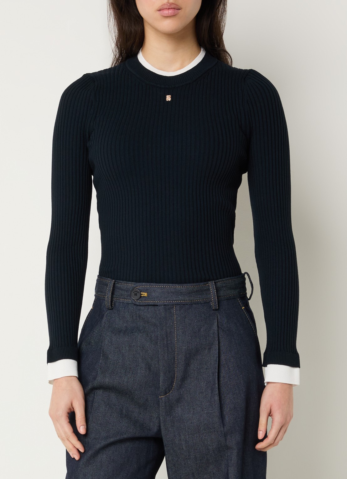 Sandro Grofgebreide pullover met logo - detail 2 donkerblauw
