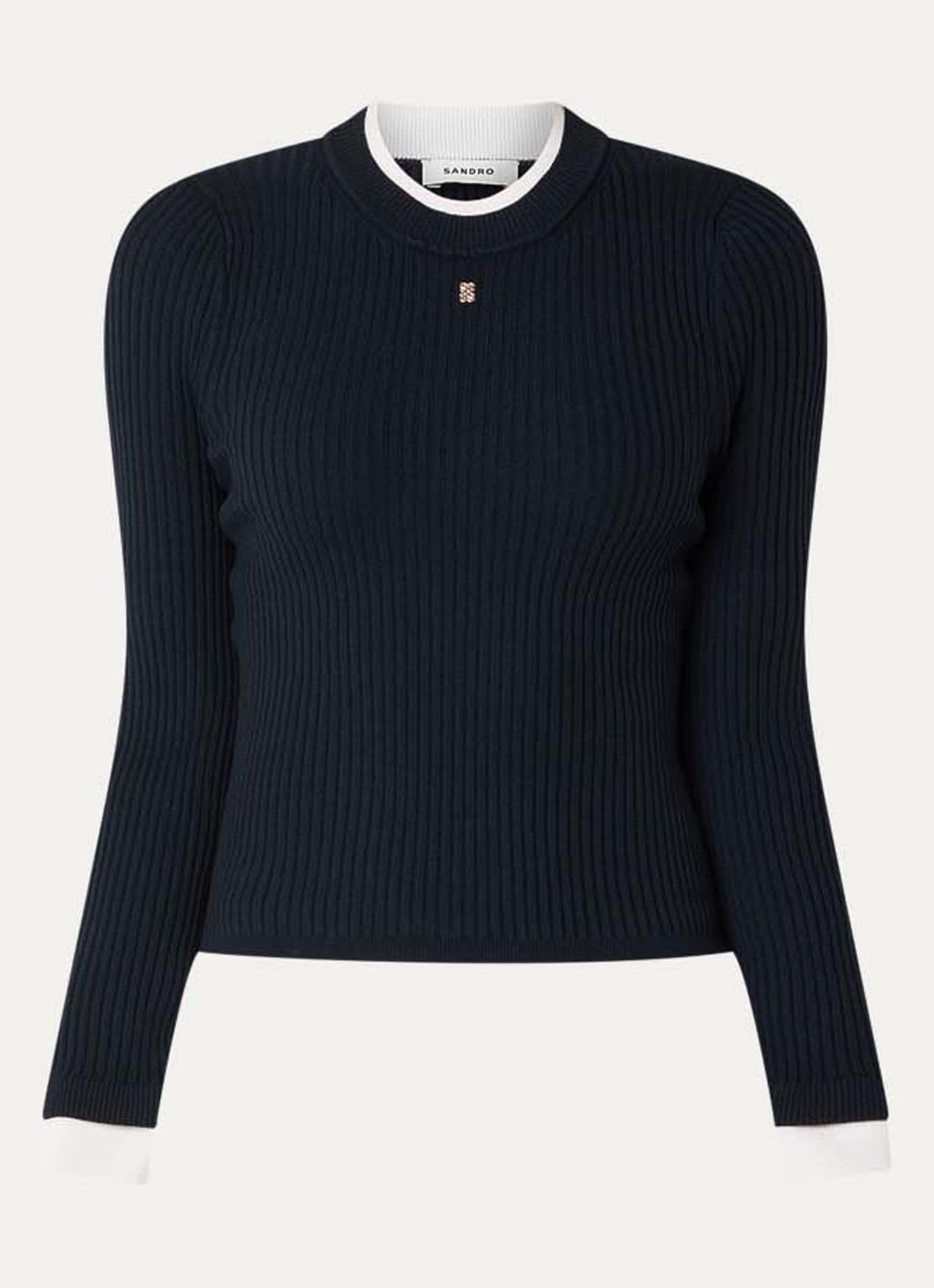 Sandro Grofgebreide pullover met logo - voorkant 3 donkerblauw