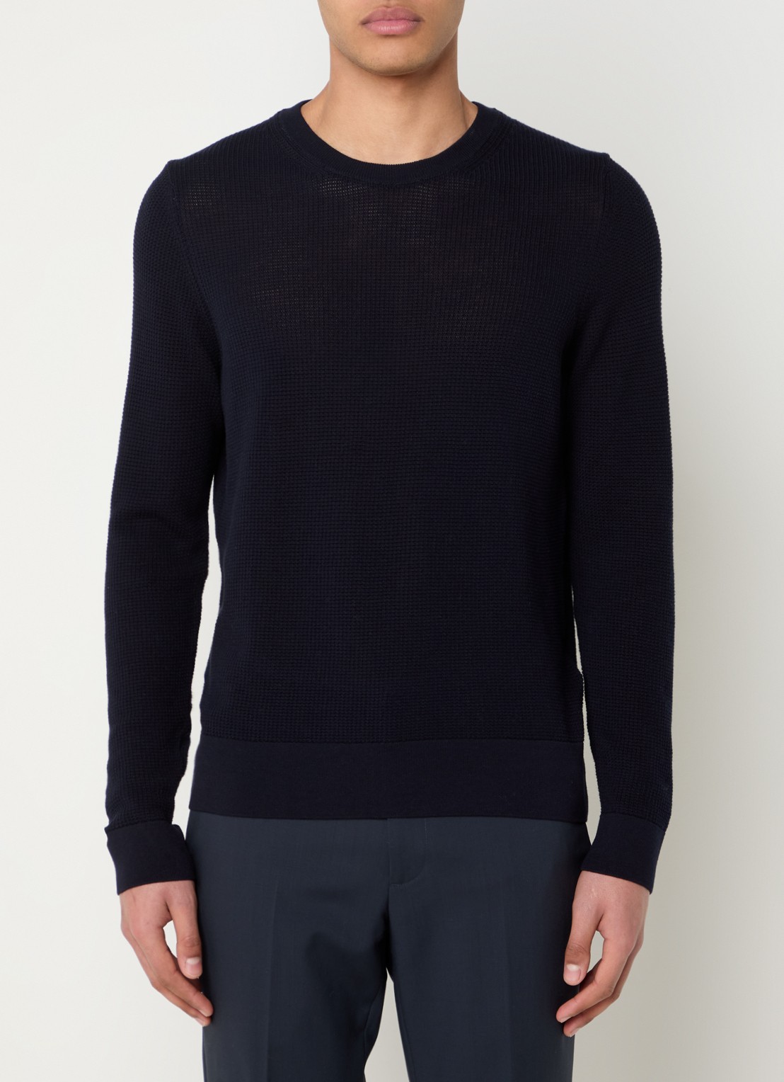 Sandro Grofgebreide pullover met structuur - detail donkerblauw