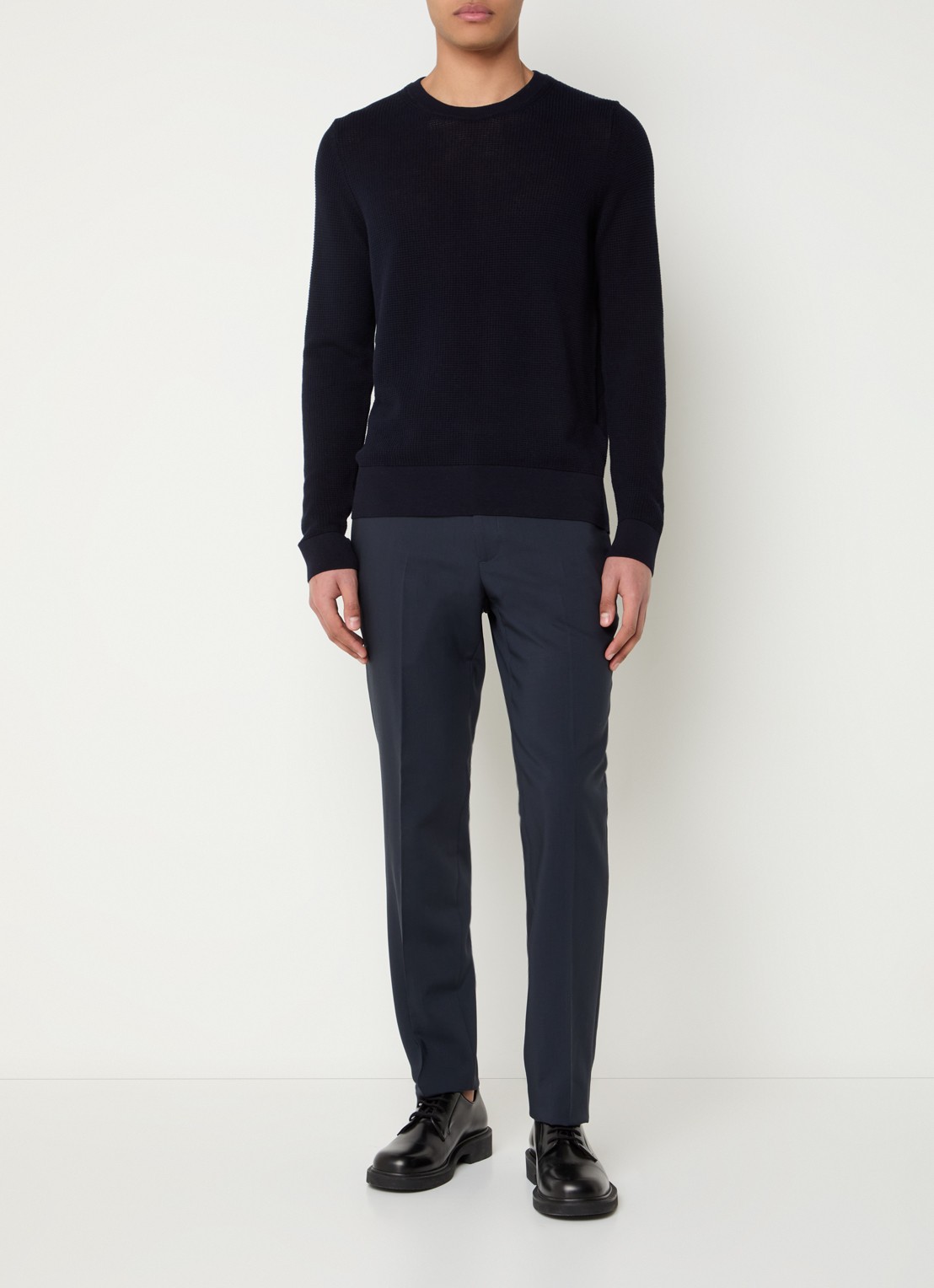 Sandro Grofgebreide pullover met structuur - voorkant 4 donkerblauw