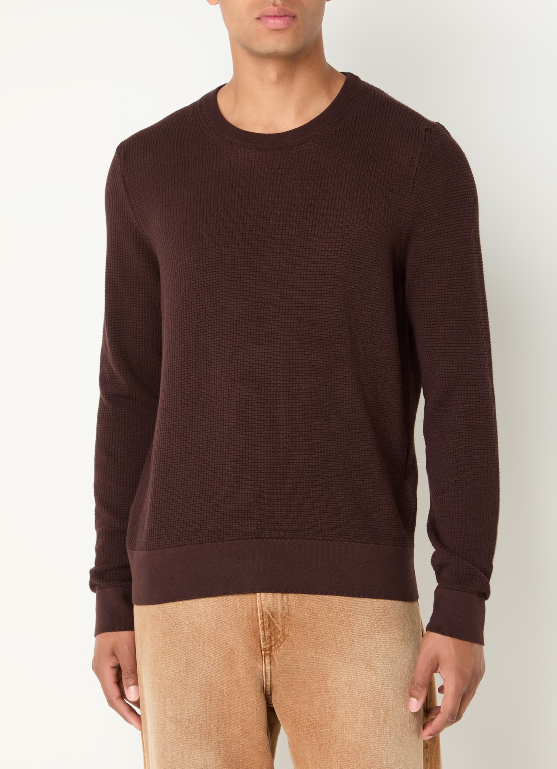 Sandro Grofgebreide pullover met structuur - detail hazelnootbruin