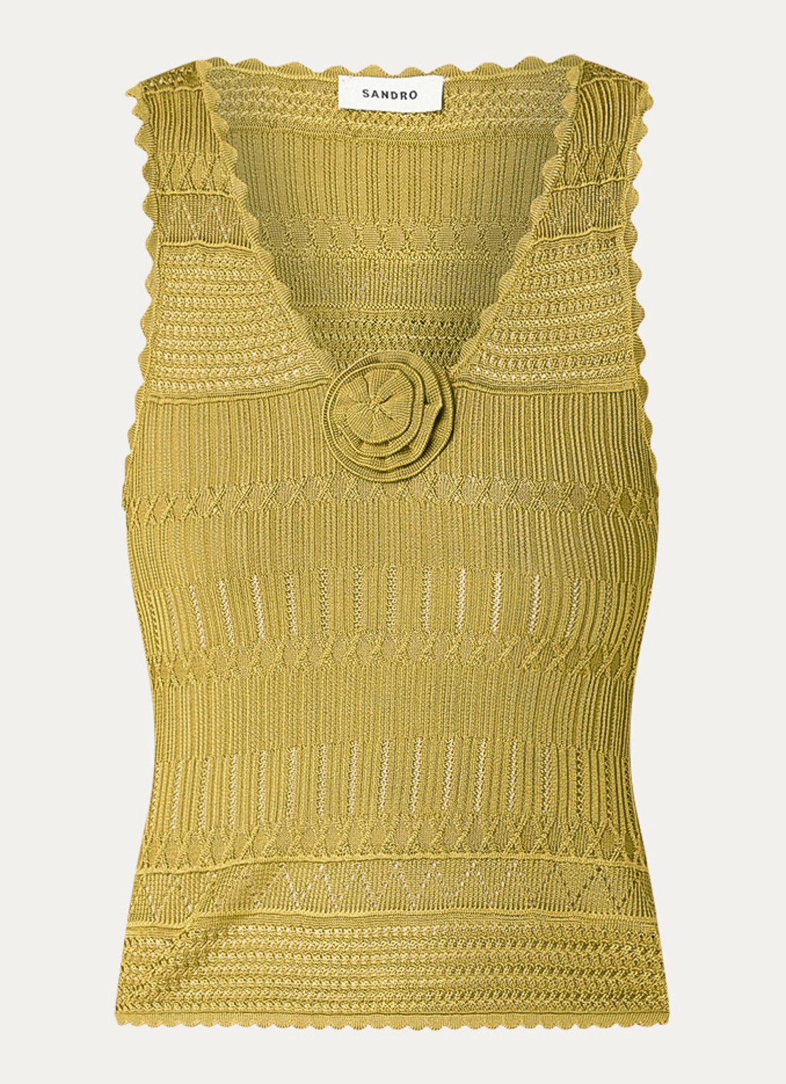 Sandro Grofgebreide tanktop met applicatie - voorkant goud