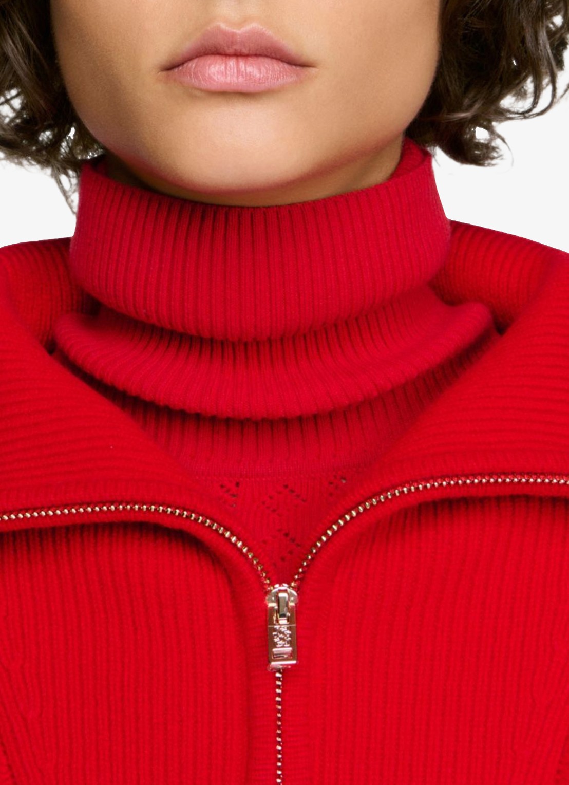Sandro Grofgebreide trui met halve rits - detail 6 steenrood