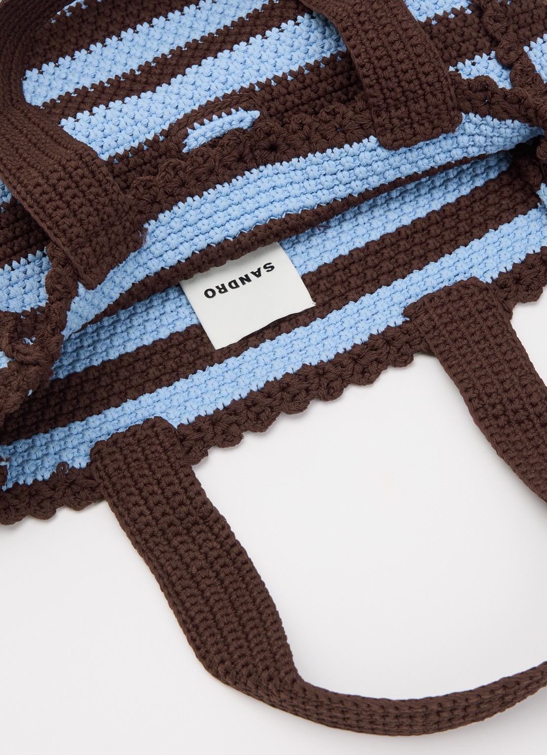 Sandro Handtas van crochet met streepprint en logo - detail 5 lichtblauw