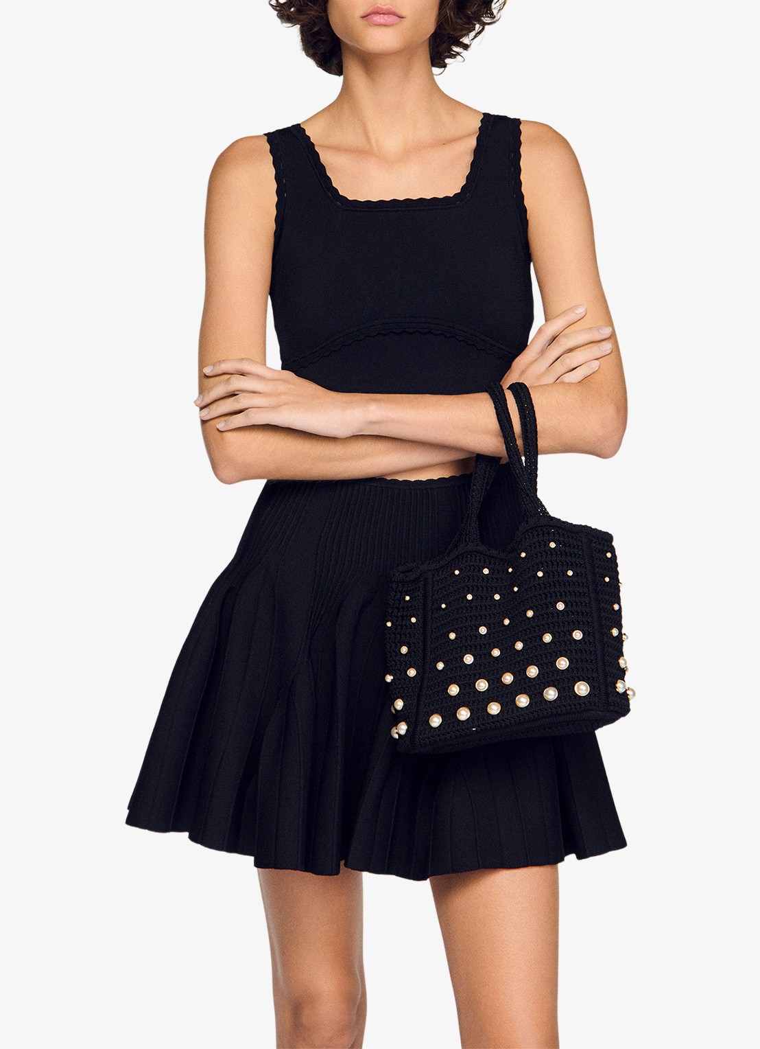 Sandro Handtas van crochet met studs - voorkant 6 zwart