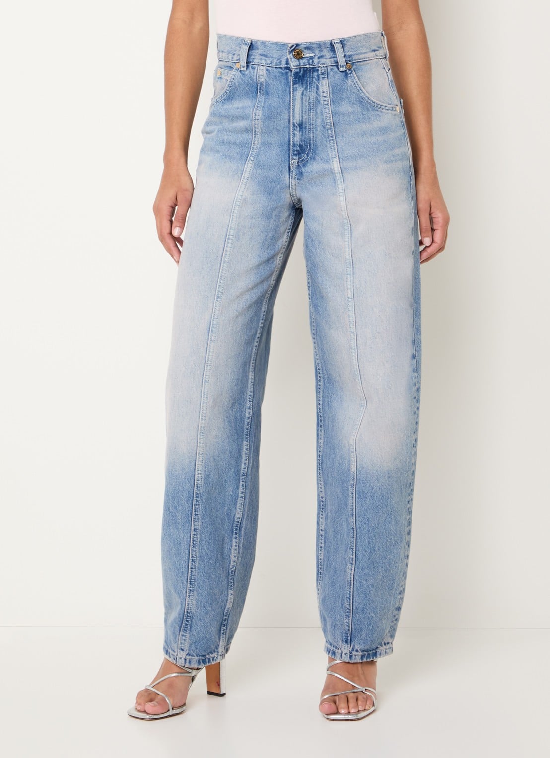 Sandro High waist balloon fit jeans met lichte wassing - detail 4 indigo