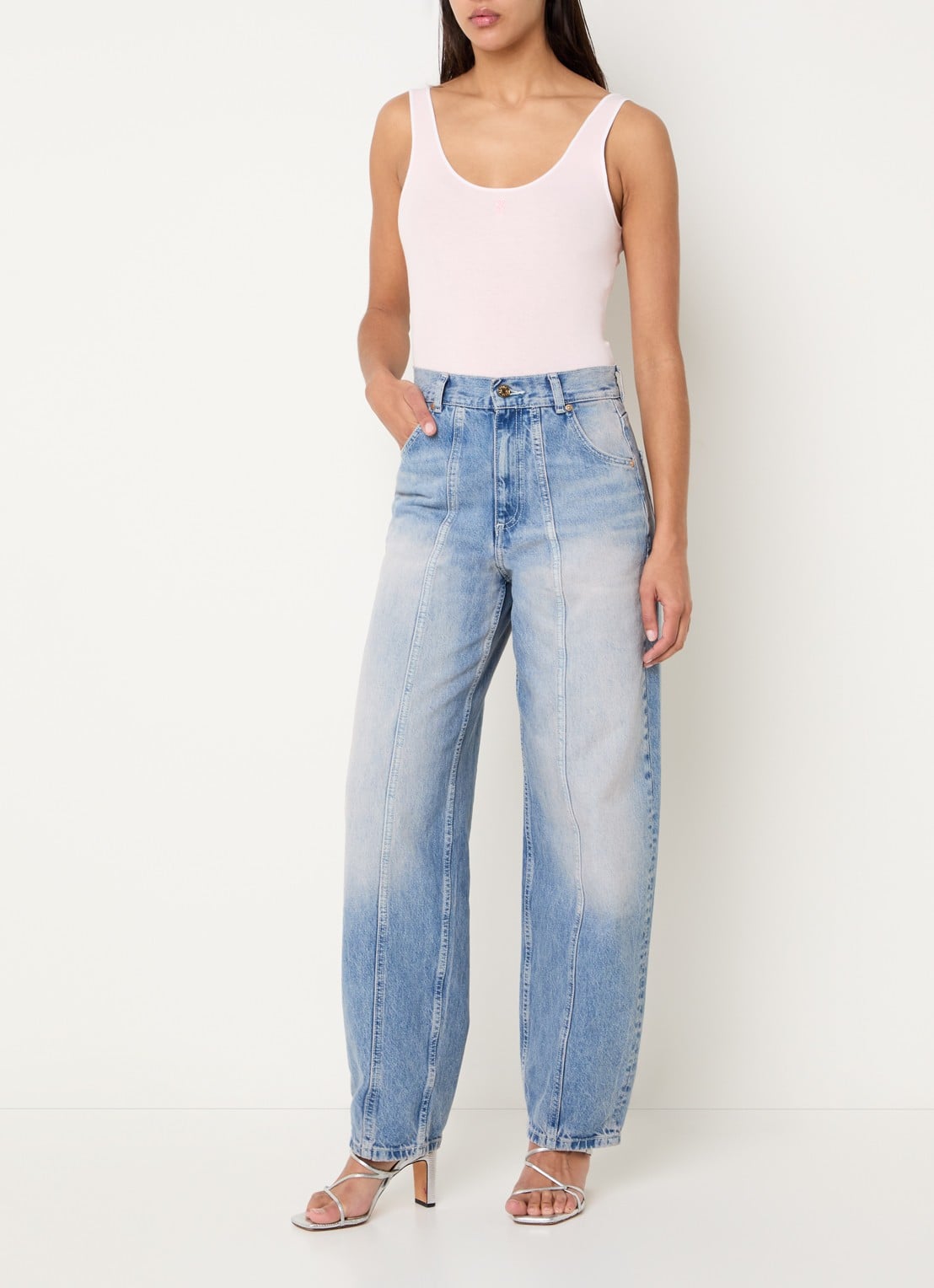 Sandro High waist balloon fit jeans met lichte wassing - voorkant 2 indigo