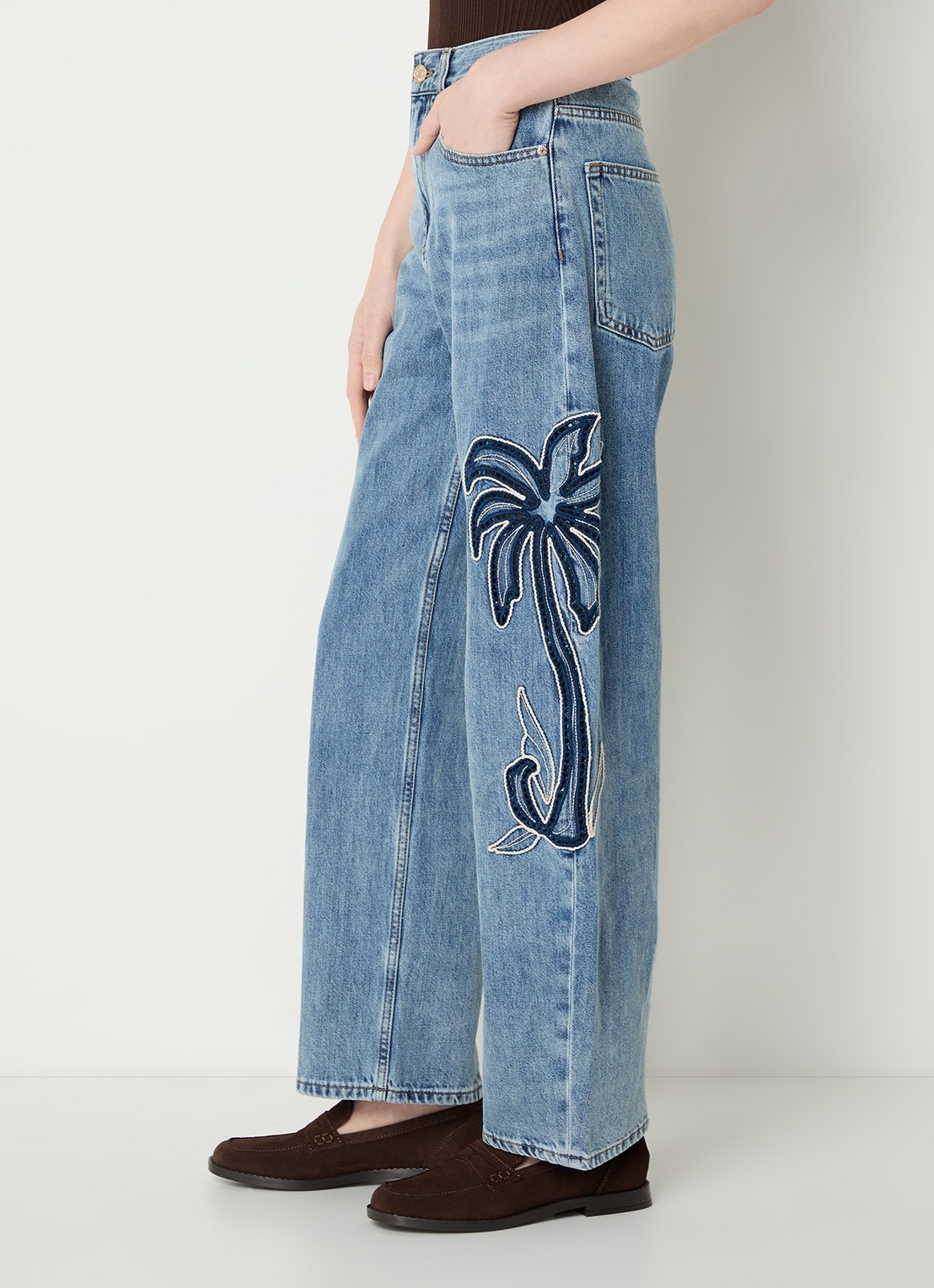 Sandro High waist balloon fit jeans met palmboom - detail 3 blauw