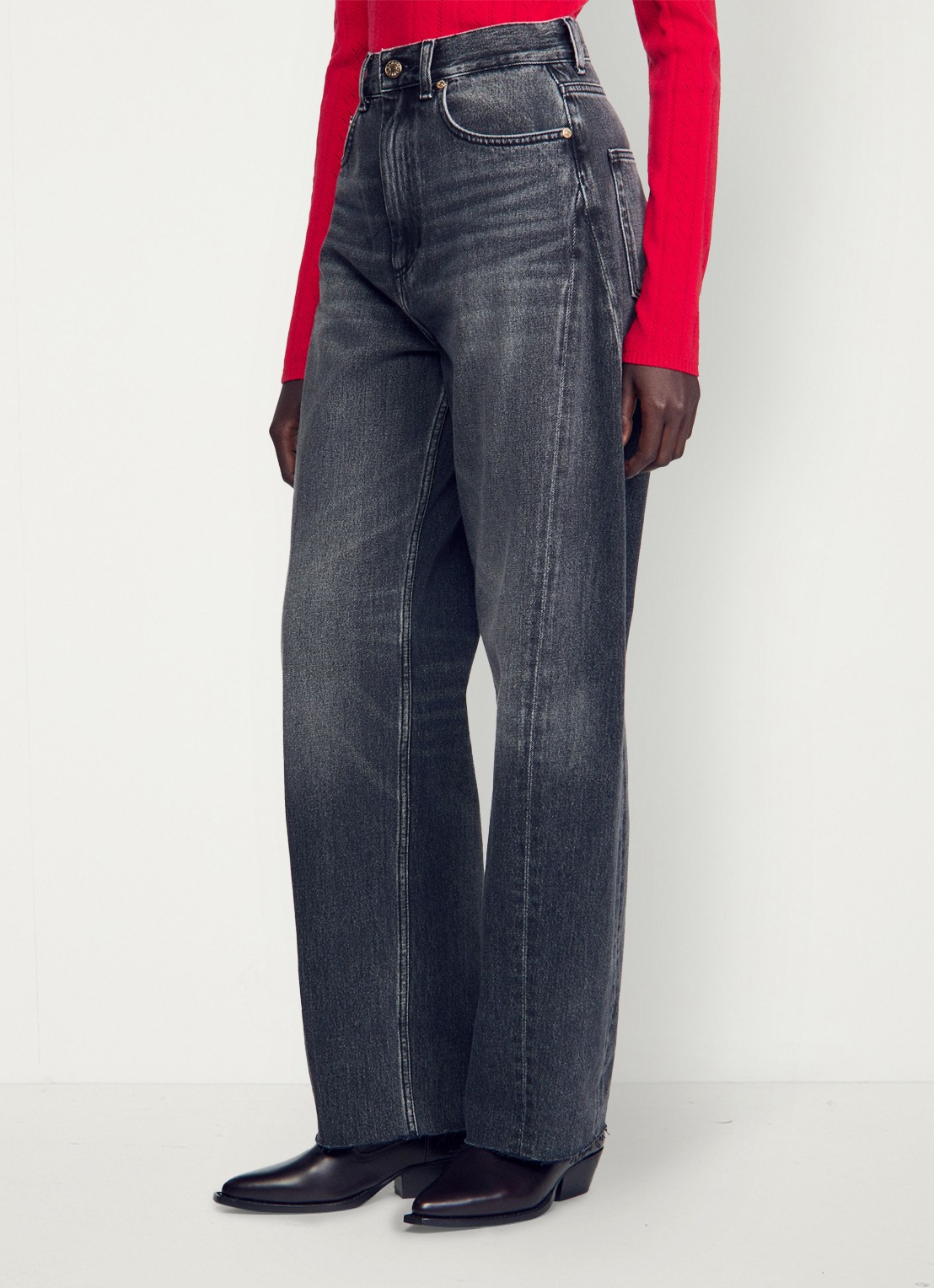 Sandro High waist balloon fit jeans met steekzakken - detail 3 donkergrijs