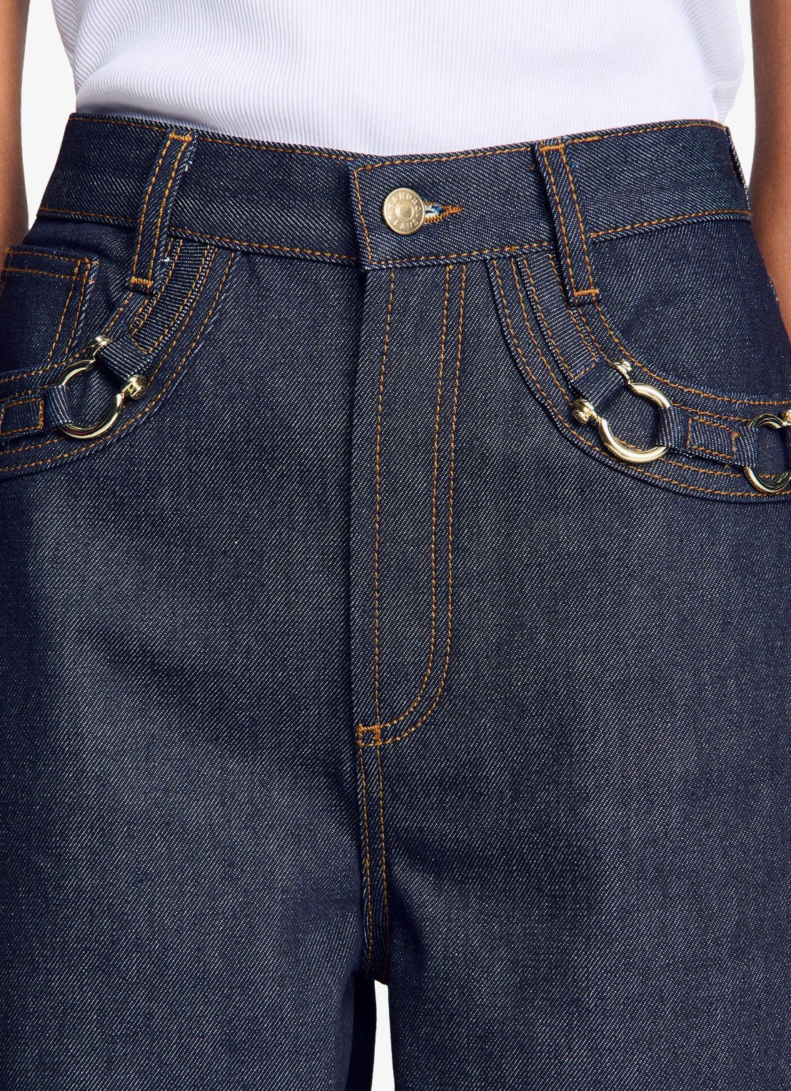 Sandro High waist barrel jeans met donkere wassing en decoratie - detail 5 indigo