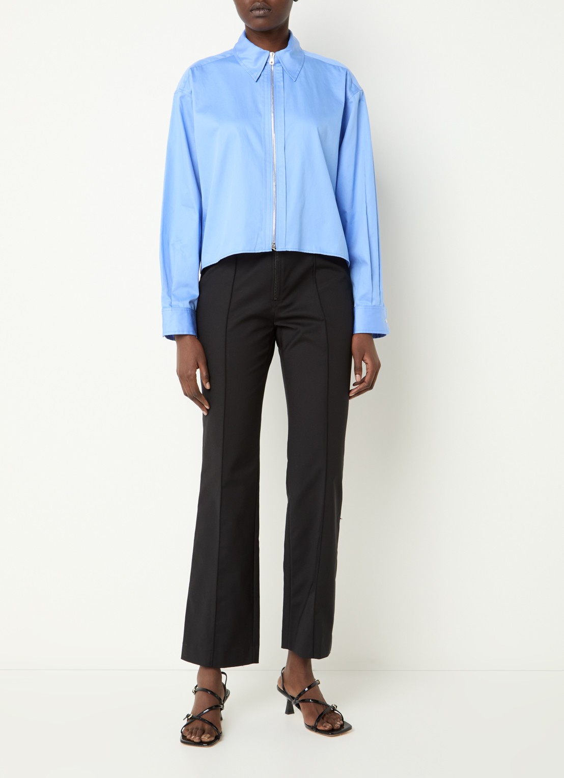 Sandro High waist cropped flared pantalon met persplooi - voorkant 3 zwart