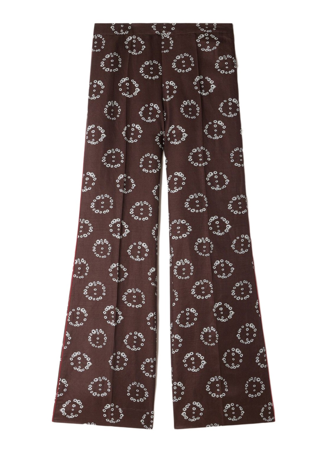 Sandro High waist flared broek in linnenblend met bloemenprint - voorkant 2 bruin