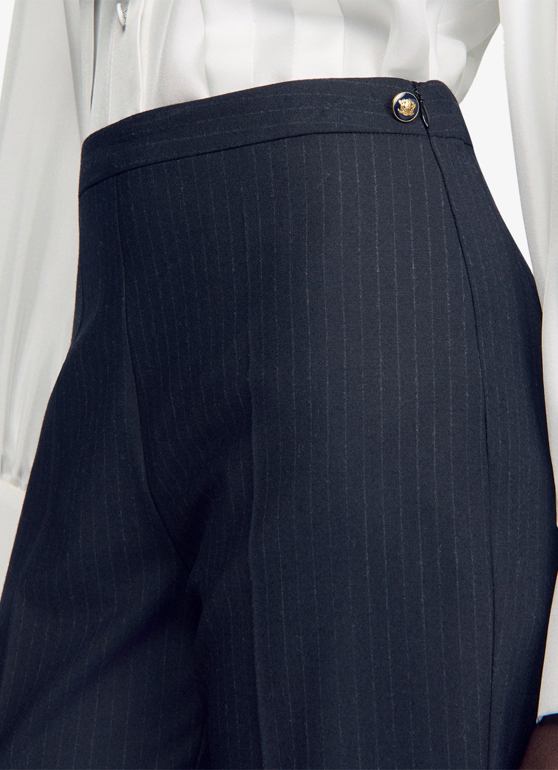 Sandro High waist flared broek in wolblend - detail 3 donkerblauw