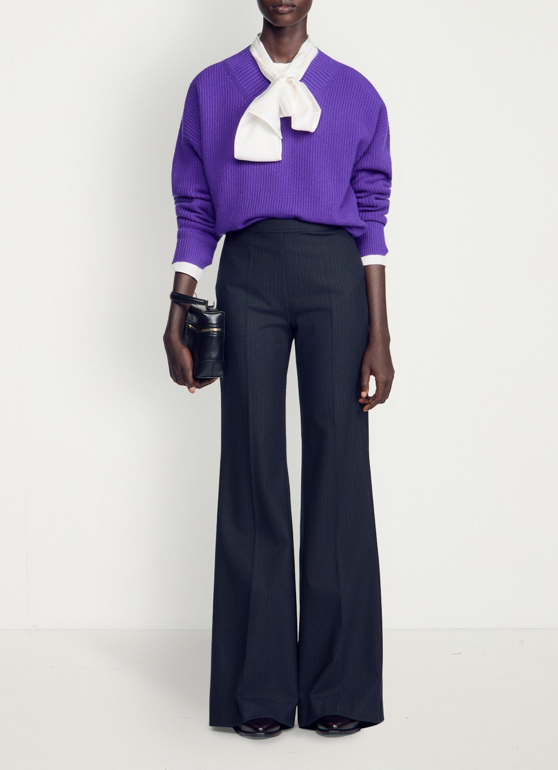 Sandro High waist flared broek in wolblend - detail 4 donkerblauw