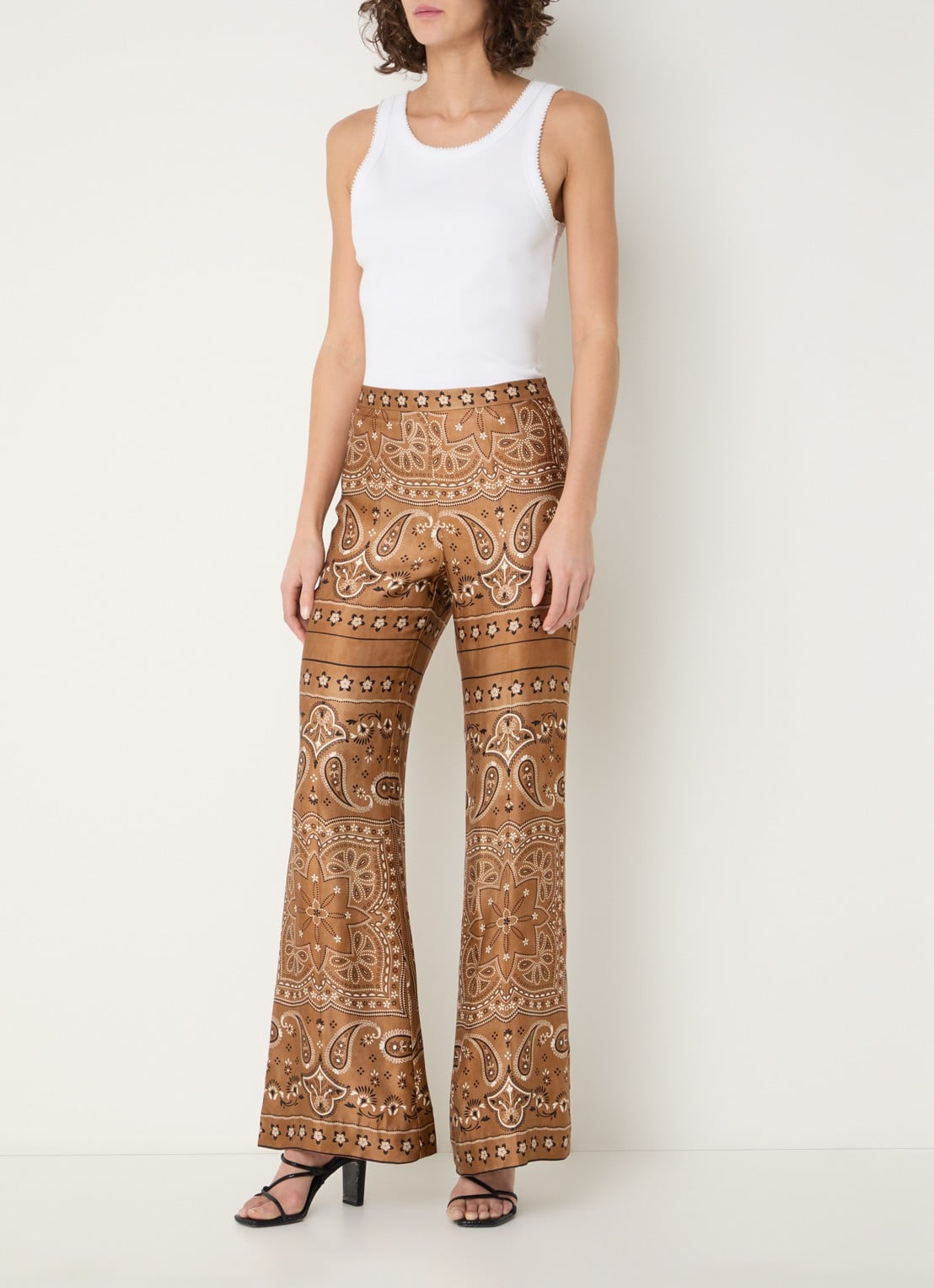 Sandro High waist flared broek met print - voorkant 3 bruin