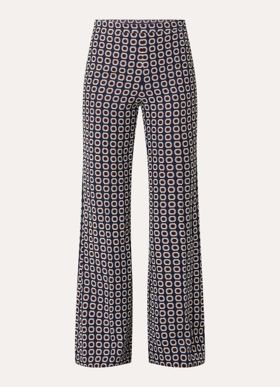 Sandro High waist flared fit broek in linnenblend met bloemenprint - voorkant 2 donkerblauw