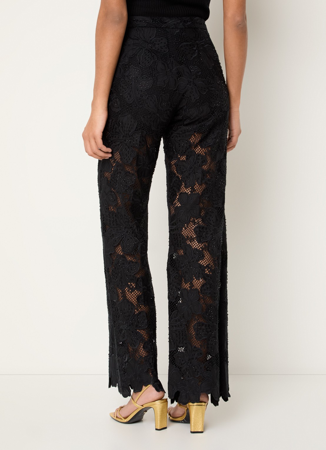 Sandro High waist flared fit broek met broderie - achterkant 3 zwart